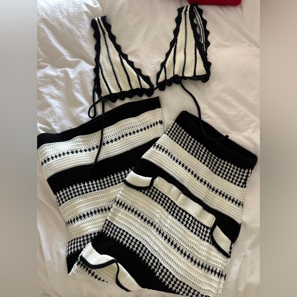 PrettyLittleThing and Meshki Monochrome Crochet Bikini
